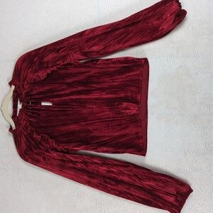 Rachel Parcell Women's Red Crinkle Velvet Ruffle Long Sleeve Blouse‎ Size XS